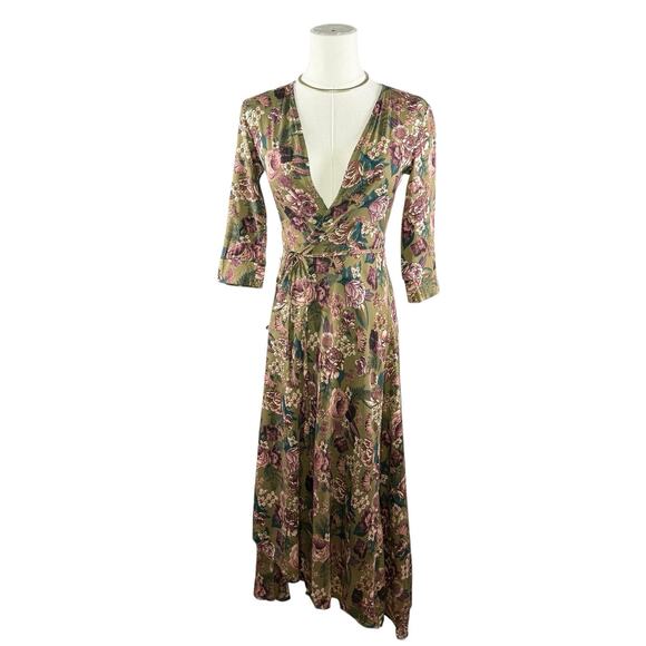 Mia Joy Floral Wrap Midi Dress | Green Boho V-Neck Feminine Dainty | Sz 10 | NWT - Picture 2 of 15